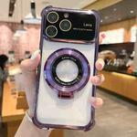 For iPhone 11 Pro Max MagSafe Holder Shockproof TPU Phone Case with Lens Film(Purple)