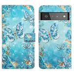 For Google Pixel 6 Pro Oil Embossed 3D Drawing Leather Phone Case(Blue Butterflies)
