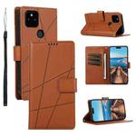 For Google Pixel 5a 5G PU Genuine Leather Texture Embossed Line Phone Case(Brown)