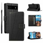 For Google Pixel 6a PU Genuine Leather Texture Embossed Line Phone Case(Black)
