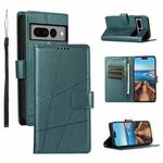 For Google Pixel 7 Pro PU Genuine Leather Texture Embossed Line Phone Case(Green)