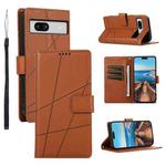 For Google Pixel 7a PU Genuine Leather Texture Embossed Line Phone Case(Brown)