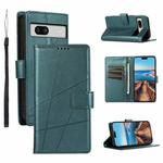 For Google Pixel 7a PU Genuine Leather Texture Embossed Line Phone Case(Green)