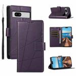 For Google Pixel 7a PU Genuine Leather Texture Embossed Line Phone Case(Purple)