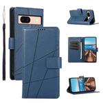 For Google Pixel 8a PU Genuine Leather Texture Embossed Line Phone Case(Blue)