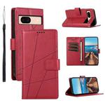 For Google Pixel 8a PU Genuine Leather Texture Embossed Line Phone Case(Red)