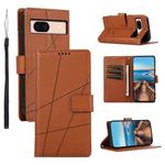 For Google Pixel 8a PU Genuine Leather Texture Embossed Line Phone Case(Brown)