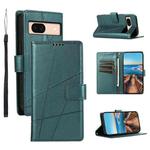 For Google Pixel 8a PU Genuine Leather Texture Embossed Line Phone Case(Green)