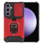 For Samsung Galaxy S23 FE 5G Camera Shield Card Slot PC+TPU Phone Case(Red)