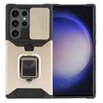 For Samsung Galaxy S24 Ultra 5G Camera Shield Card Slot PC+TPU Phone Case(Gold)