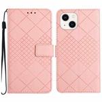 For iPhone 15 Plus Rhombic Grid Texture Leather Phone Case(Pink)