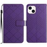 For iPhone 14 Plus Rhombic Grid Texture Leather Phone Case(Purple)