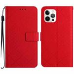 For iPhone 14 Pro Max Rhombic Grid Texture Leather Phone Case(Red)