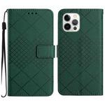 For iPhone 14 Pro Max Rhombic Grid Texture Leather Phone Case(Green)