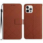 For iPhone 14 Pro Max Rhombic Grid Texture Leather Phone Case(Brown)