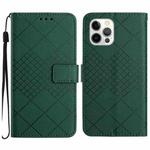 For iPhone 13 Pro Max Rhombic Grid Texture Leather Phone Case(Green)