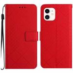 For iPhone 12 / 12 Pro Rhombic Grid Texture Leather Phone Case(Red)