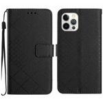 For iPhone 12 Pro Max Rhombic Grid Texture Leather Phone Case(Black)