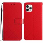 For iPhone 11 Pro Max Rhombic Grid Texture Leather Phone Case(Red)