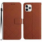 For iPhone 11 Pro Rhombic Grid Texture Leather Phone Case(Brown)