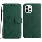 For iPhone 16 Pro Max Rhombic Grid Texture Leather Phone Case(Green)