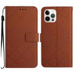 For iPhone 16 Pro Max Rhombic Grid Texture Leather Phone Case(Brown)