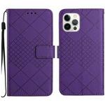 For iPhone 16 Pro Rhombic Grid Texture Leather Phone Case(Purple)