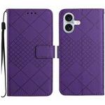 For iPhone 16 Plus Rhombic Grid Texture Leather Phone Case(Purple)