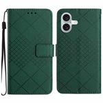 For iPhone 16 Plus Rhombic Grid Texture Leather Phone Case(Green)