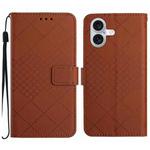 For iPhone 16 Plus Rhombic Grid Texture Leather Phone Case(Brown)