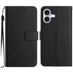 For iPhone 16 Plus Rhombic Grid Texture Leather Phone Case(Black)