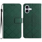 For iPhone 16 Rhombic Grid Texture Leather Phone Case(Green)