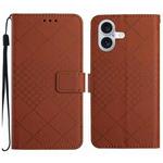 For iPhone 16 Rhombic Grid Texture Leather Phone Case(Brown)