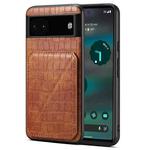 For Google Pixel 6a Denior Crocodile Texture Holder Electroplating Phone Case(Brown)