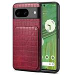 For Google Pixel 7 Denior Crocodile Texture Holder Electroplating Phone Case(Red)