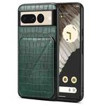 For Google Pixel 7 Pro Denior Crocodile Texture Holder Electroplating Phone Case(Green)