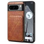 For Google Pixel 8 Pro Denior Crocodile Texture Holder Electroplating Phone Case(Brown)