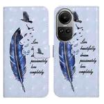 For OPPO Reno10 5G / Reno10 Pro 5G Global Oil Embossed 3D Drawing Leather Phone Case(Blue Feather)