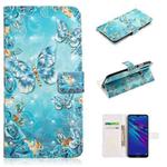 For Huawei P30 lite Oil Embossed 3D Drawing Leather Phone Case(Blue Butterflies)