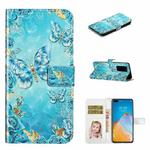 For Huawei P40 Pro Oil Embossed 3D Drawing Leather Phone Case(Blue Butterflies)
