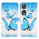 For Honor 90 Oil Embossed 3D Drawing Leather Phone Case(3 Butterflies)