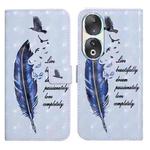 For Honor 90 Oil Embossed 3D Drawing Leather Phone Case(Blue Feather)