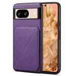 For Google Pixel 8 Denior Calf Texture Holder Electroplating Phone Case(Purple)