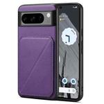 For Google Pixel 8 Pro Denior Calf Texture Holder Electroplating Phone Case(Purple)
