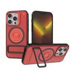 For iPhone 14 Pro Carbon Fiber Texture PC + TPU Phone Case with Metal Holder(Red)