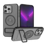 For iPhone 14 Pro Max Carbon Fiber Texture PC + TPU Phone Case with Metal Holder(Grey)
