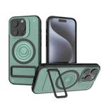 For iPhone 15 Pro Carbon Fiber Texture PC + TPU Phone Case with Metal Holder(Green)