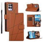 For Realme 8i PU Genuine Leather Texture Embossed Line Phone Case(Brown)