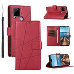 For Realme C15 / C25 / Narzo 30A PU Genuine Leather Texture Embossed Line Phone Case(Red)