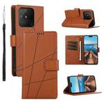 For Realme Narzo 50A PU Genuine Leather Texture Embossed Line Phone Case(Brown)